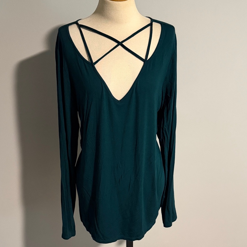 Women's dark teal Long Sleeve strappy Top